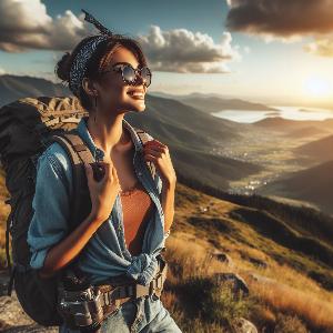 female backpacker in the mountains on a hot summer day6